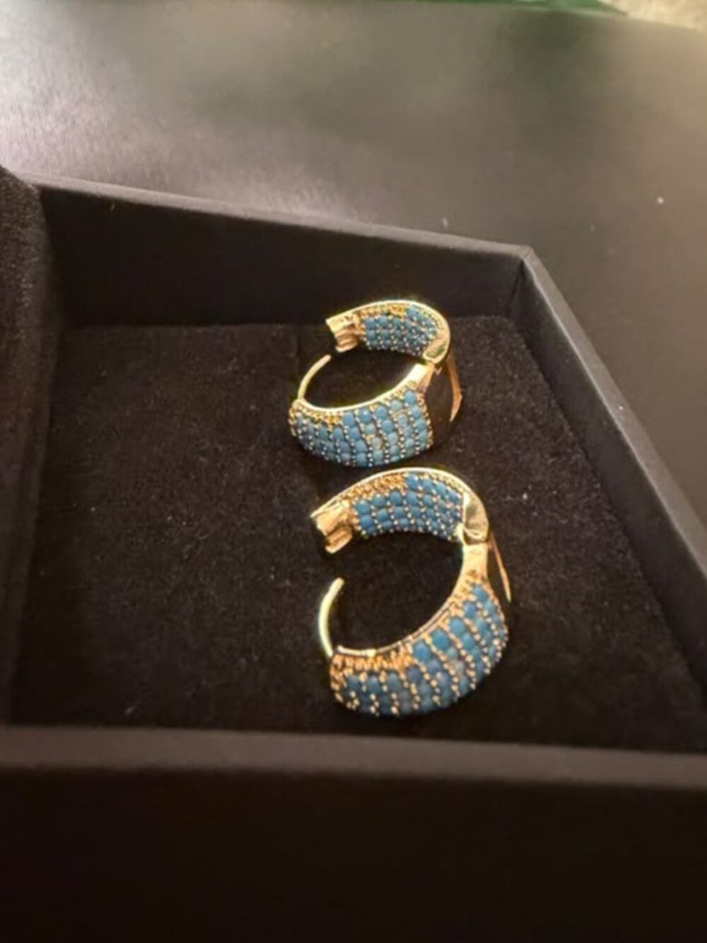Vintage Boho Turquoise Mosaic Hoop Earrings Chunky Dangle Jewelry